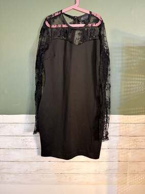Kardashian Kollection Black Long Sleeve Lace Sheer Top Bodycon Mini Dress Size L